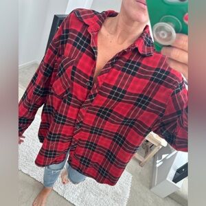 Wild fable red & black plaid long sleeve oversized button up flannel winter XL